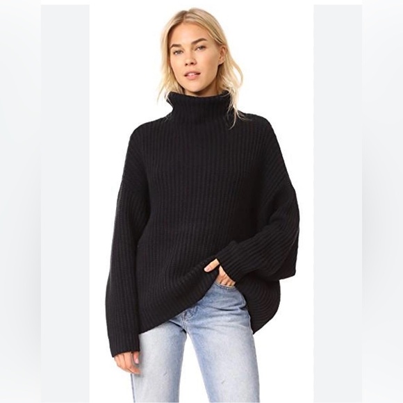 Free People Sweaters - Free People Black Oversized Ribbed Turtleneck Sweater